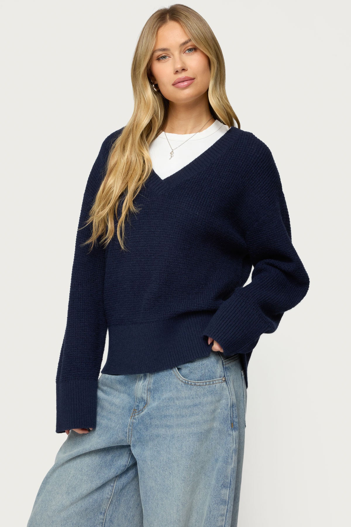 Bluebell Oversized Waffle Knit Sweater - NAVY