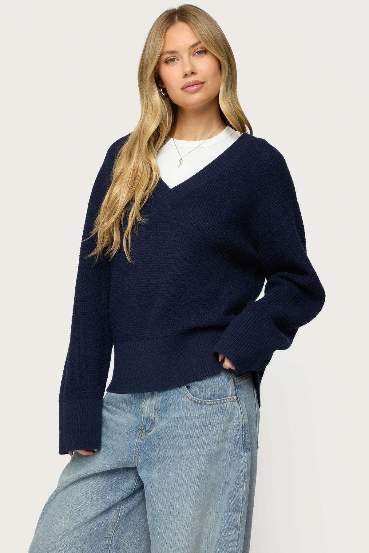 Bluebell Oversized Waffle Knit Sweater - NAVY
