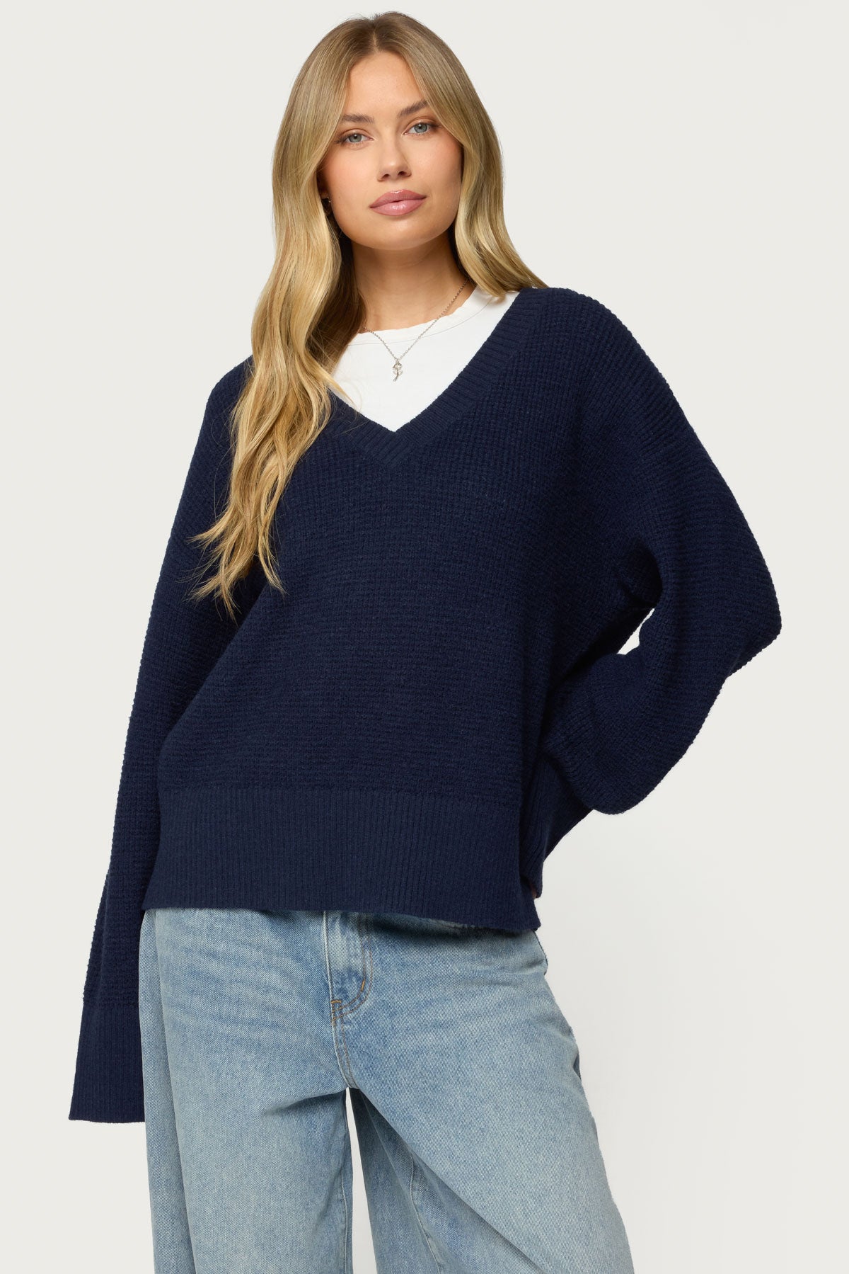 Bluebell Oversized Waffle Knit Sweater - NAVY