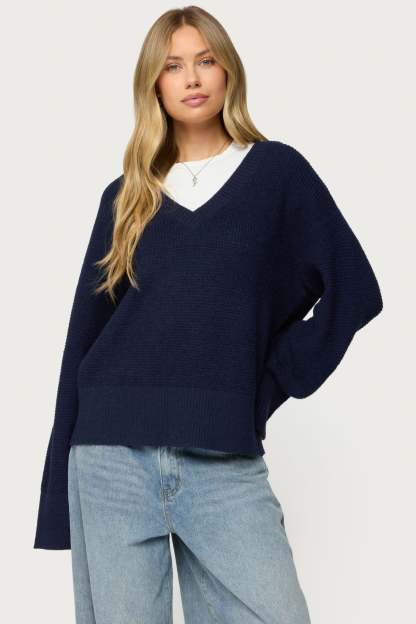 Bluebell Oversized Waffle Knit Sweater - NAVY