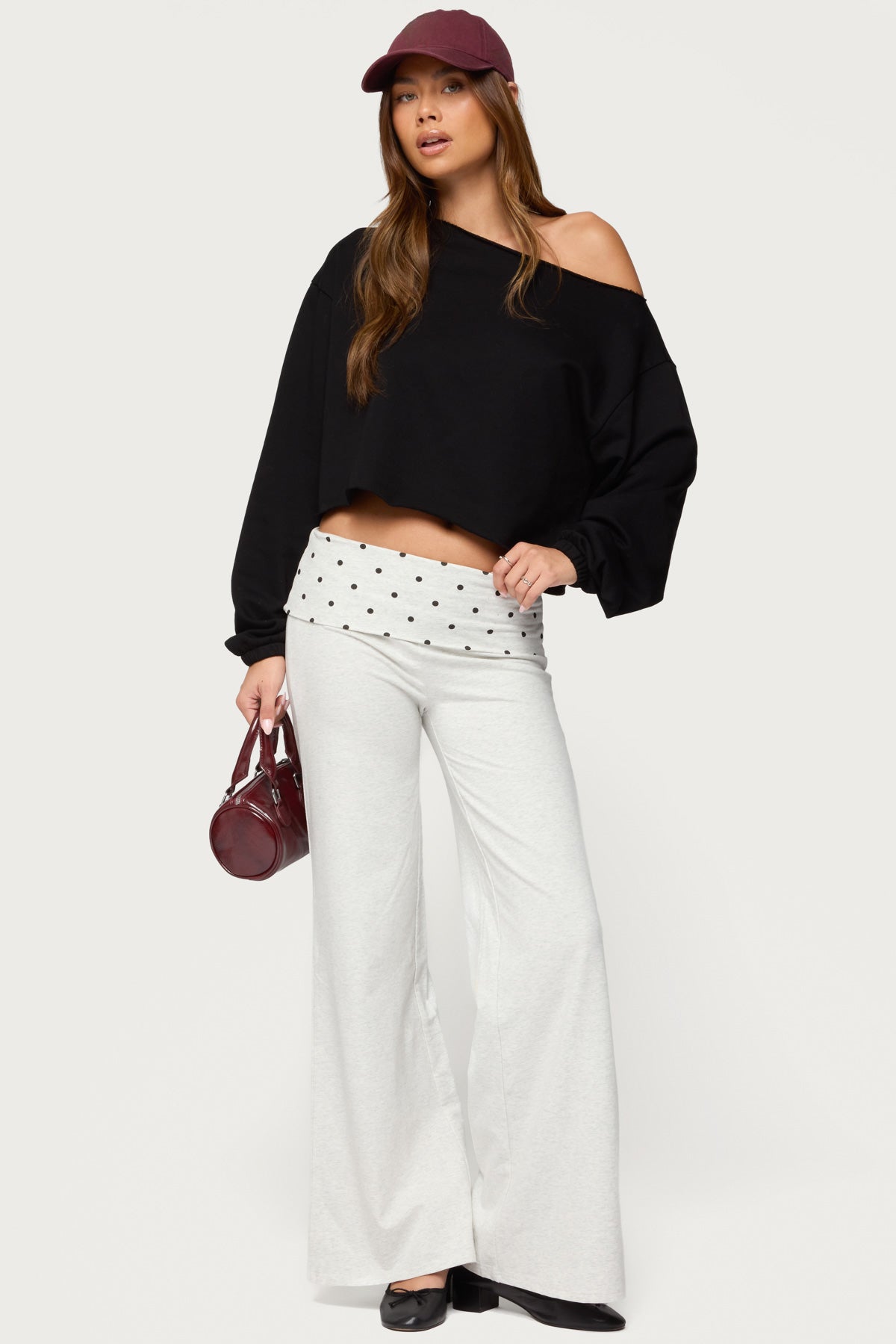 Reeva Polka Dot Foldover Pants - LIGHT-GRAY-MELANGE