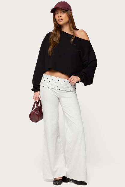 Reeva Polka Dot Foldover Pants - LIGHT-GRAY-MELANGE