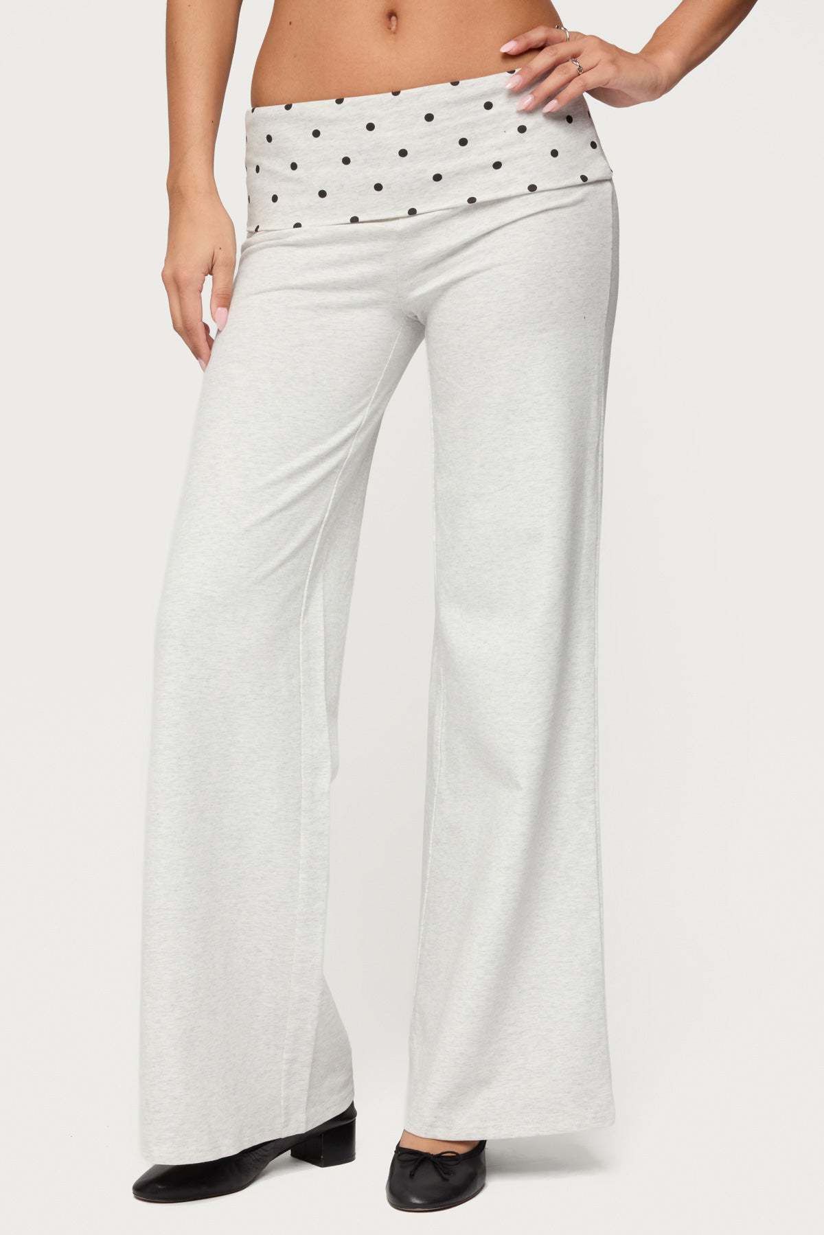 Reeva Polka Dot Foldover Pants - LIGHT-GRAY-MELANGE