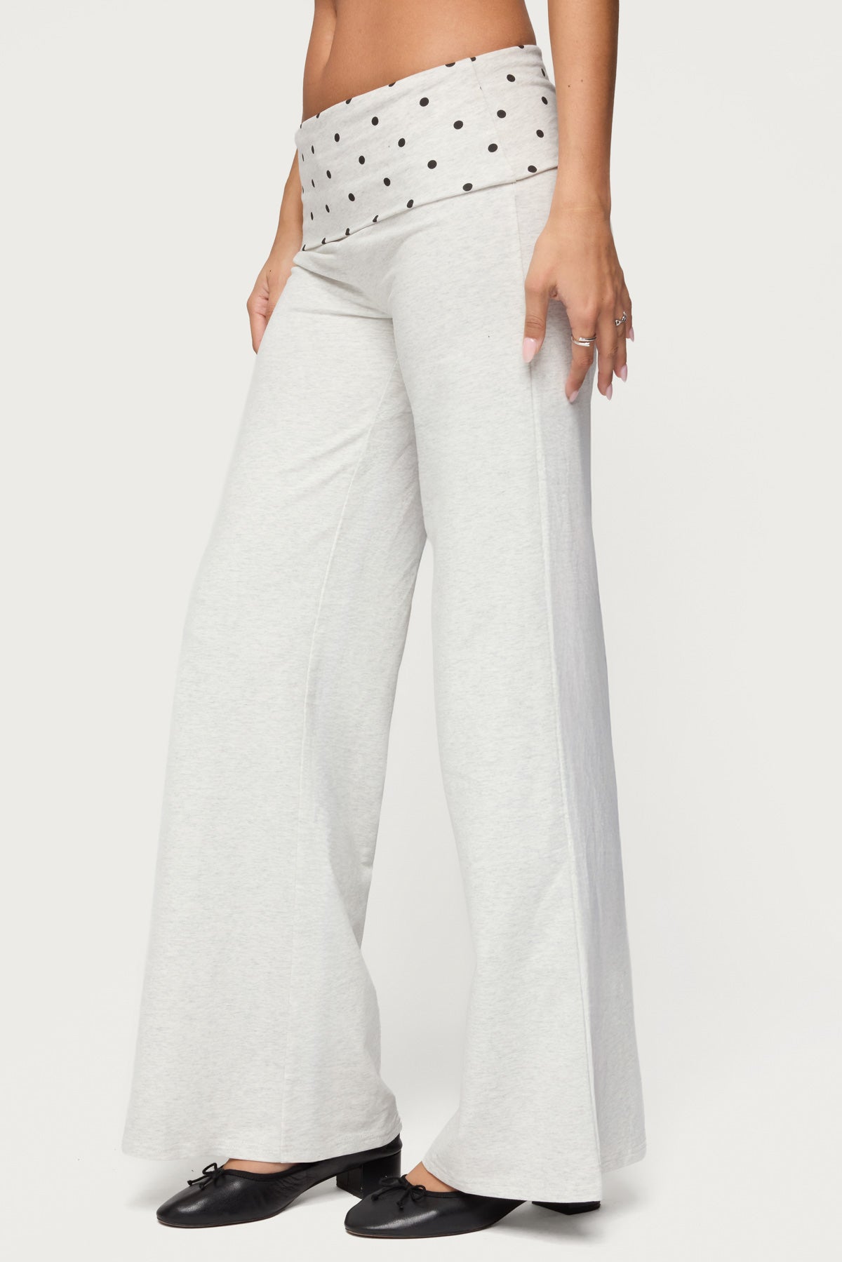 Reeva Polka Dot Foldover Pants - LIGHT-GRAY-MELANGE