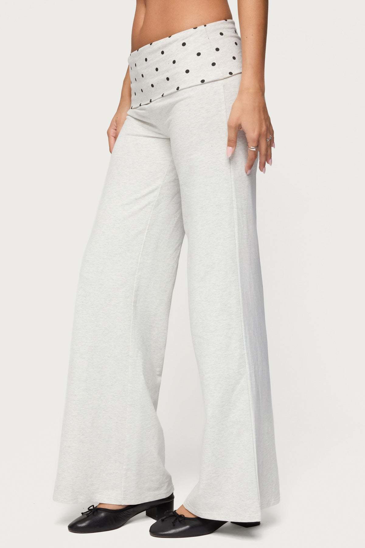 Reeva Polka Dot Foldover Pants - LIGHT-GRAY-MELANGE