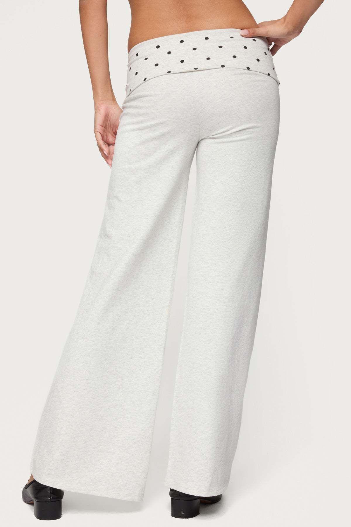 Reeva Polka Dot Foldover Pants - LIGHT-GRAY-MELANGE