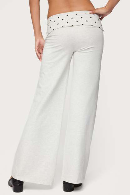 Reeva Polka Dot Foldover Pants - LIGHT-GRAY-MELANGE