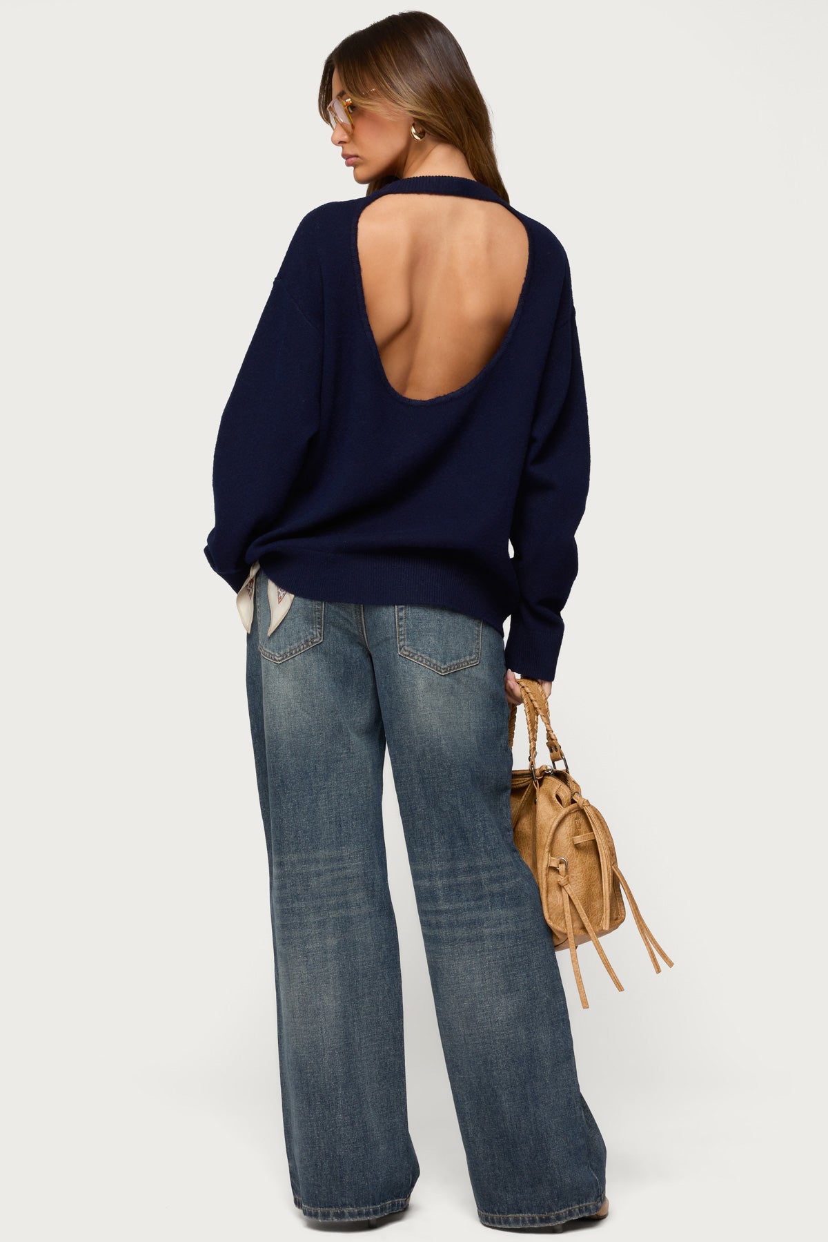 Ximenia Cutout Back Sweater - NAVY