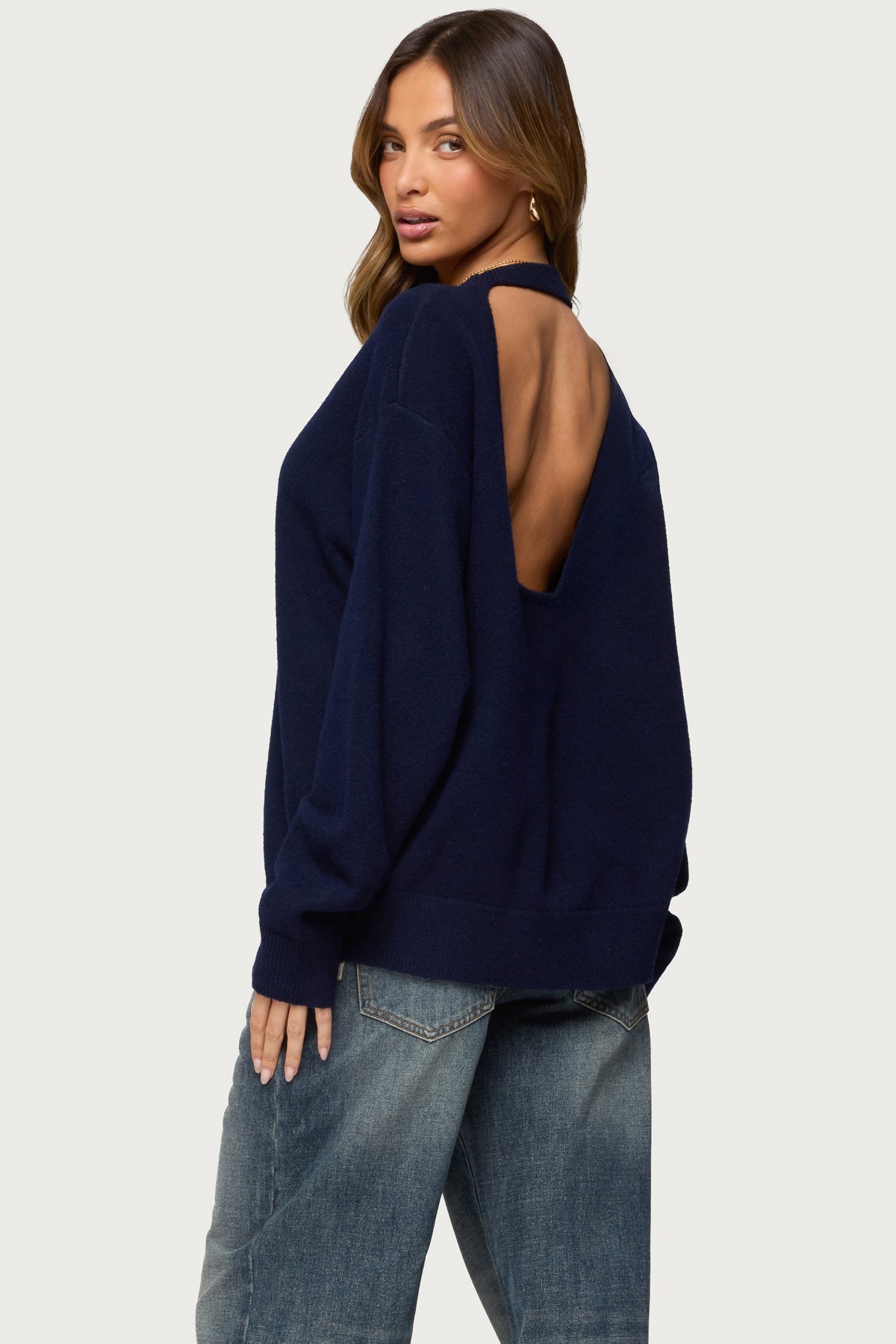 Ximenia Cutout Back Sweater - NAVY