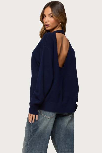 Ximenia Cutout Back Sweater - NAVY