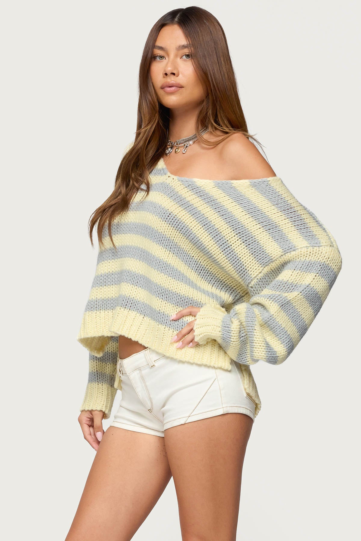 Eugenie Oversized Striped Sweater - YELLOW