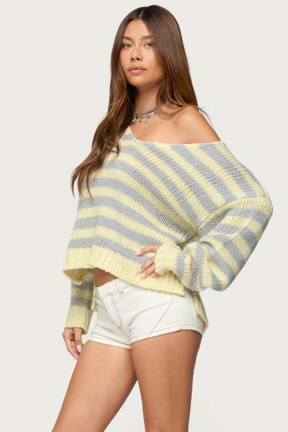 Eugenie Oversized Striped Sweater - YELLOW