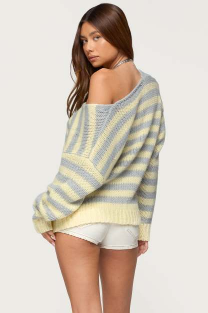 Eugenie Oversized Striped Sweater - YELLOW