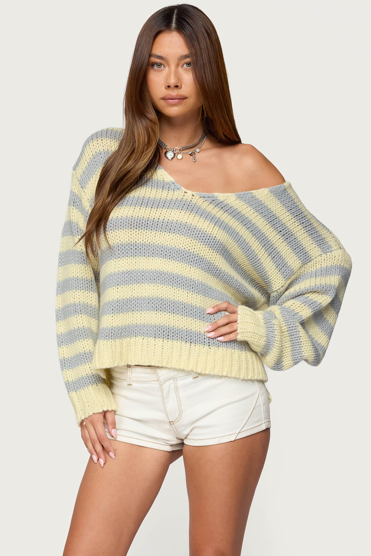 Eugenie Oversized Striped Sweater - YELLOW