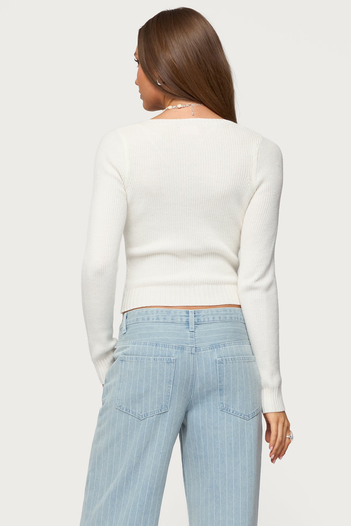 Maliah Ribbed Knit V Neck Top - WHITE