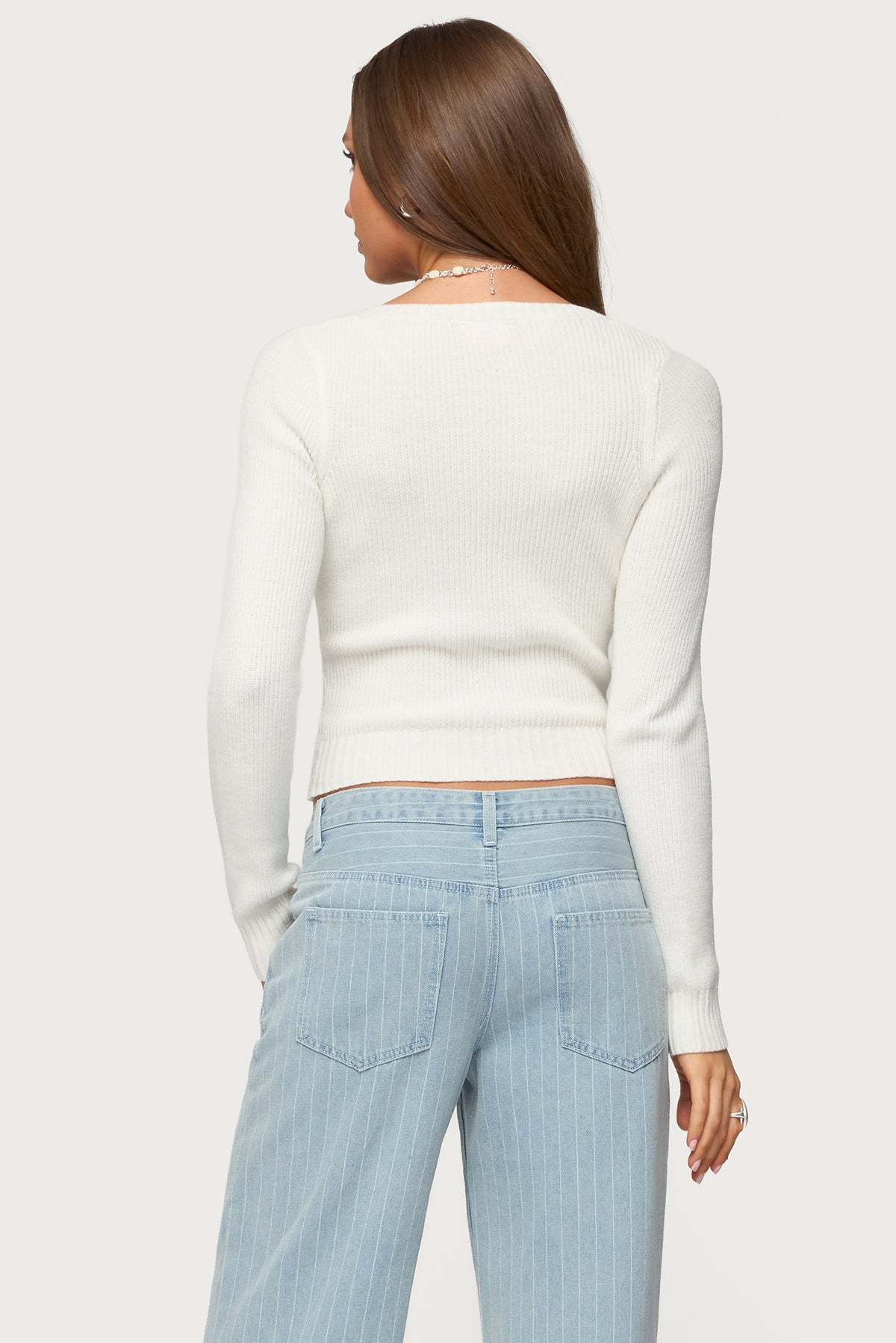Maliah Ribbed Knit V Neck Top - WHITE