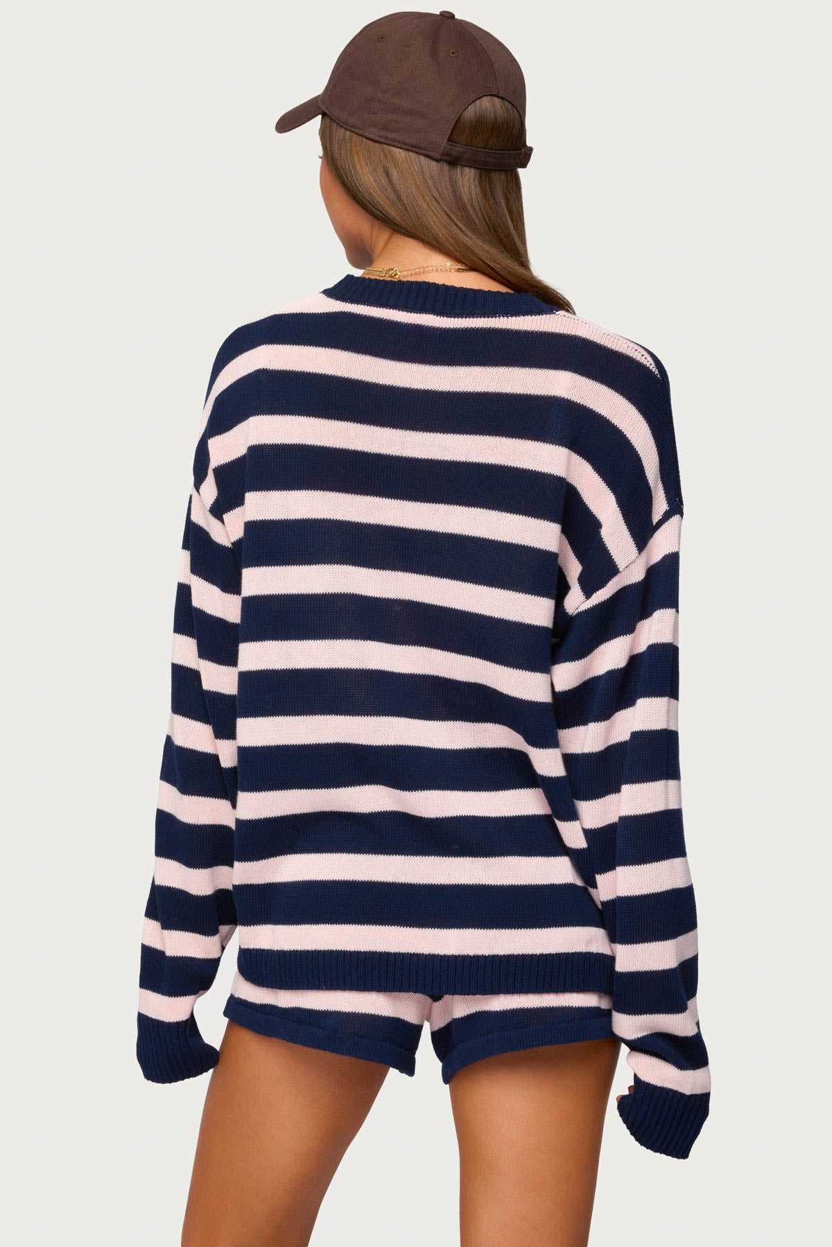 Amaris Oversized Striped Sweater - NAVY-AND-PINK