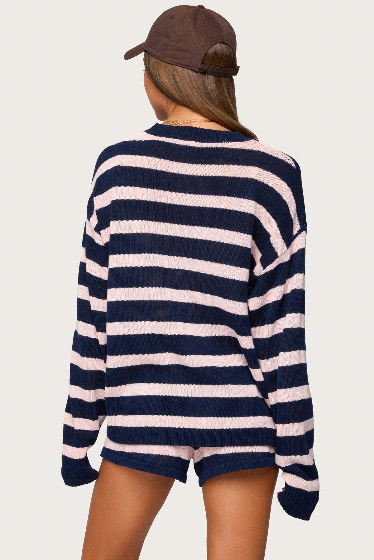 Amaris Oversized Striped Sweater - NAVY-AND-PINK