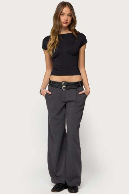 Andy Double Belt Straight Leg Tailored Pants - DARK-GRAY