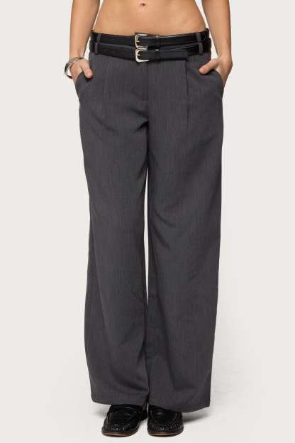 Andy Double Belt Straight Leg Tailored Pants - DARK-GRAY