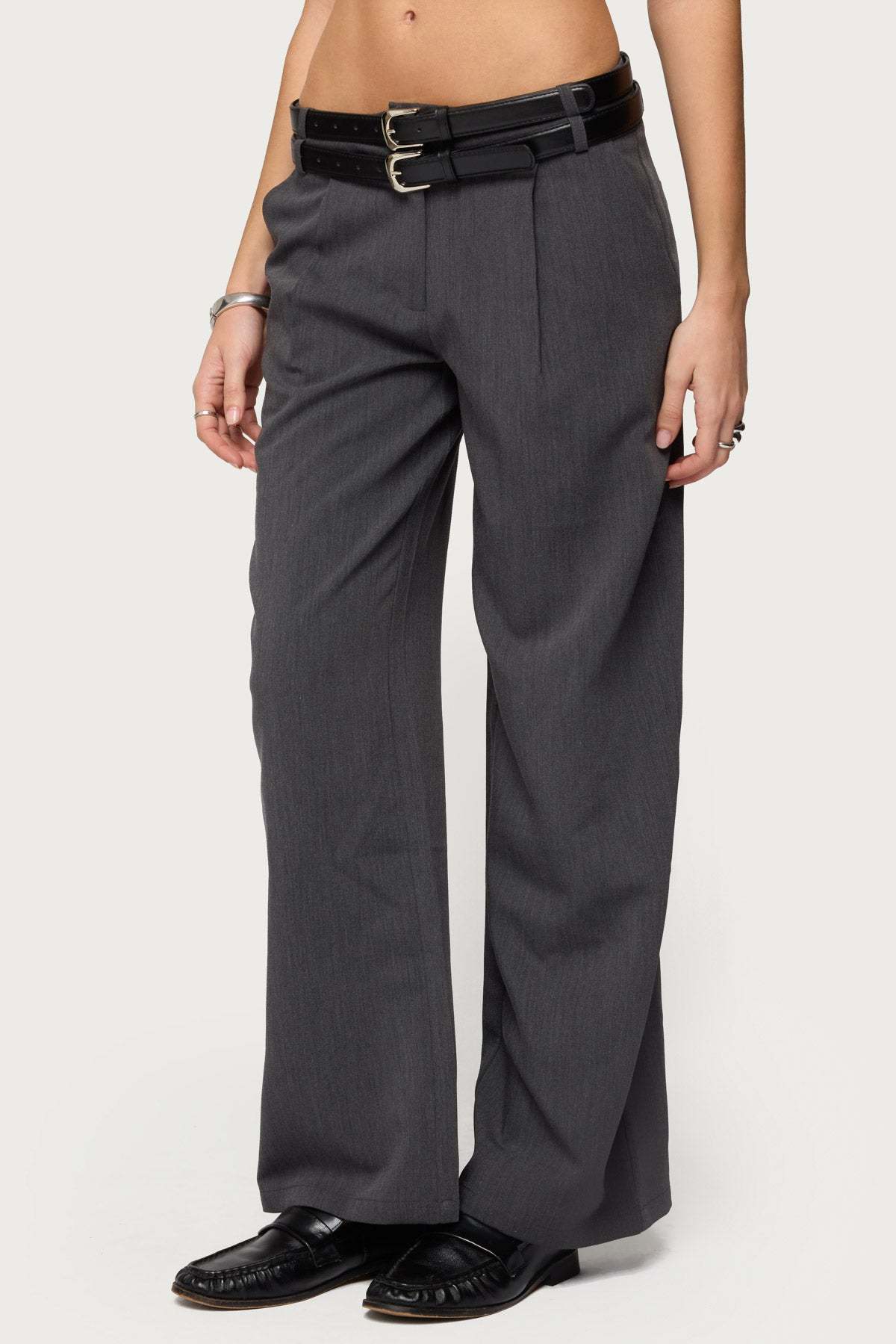 Andy Double Belt Straight Leg Tailored Pants - DARK-GRAY