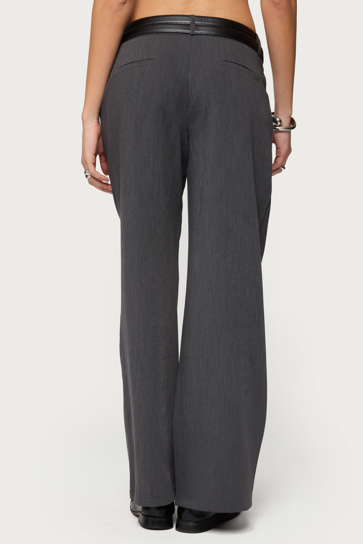 Andy Double Belt Straight Leg Tailored Pants - DARK-GRAY