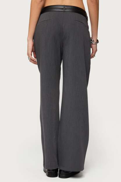 Andy Double Belt Straight Leg Tailored Pants - DARK-GRAY