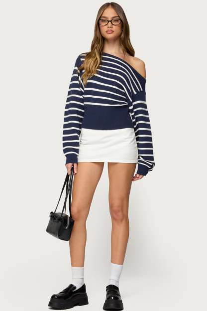 Mika Off Shoulder Oversized Sweater - NAVY