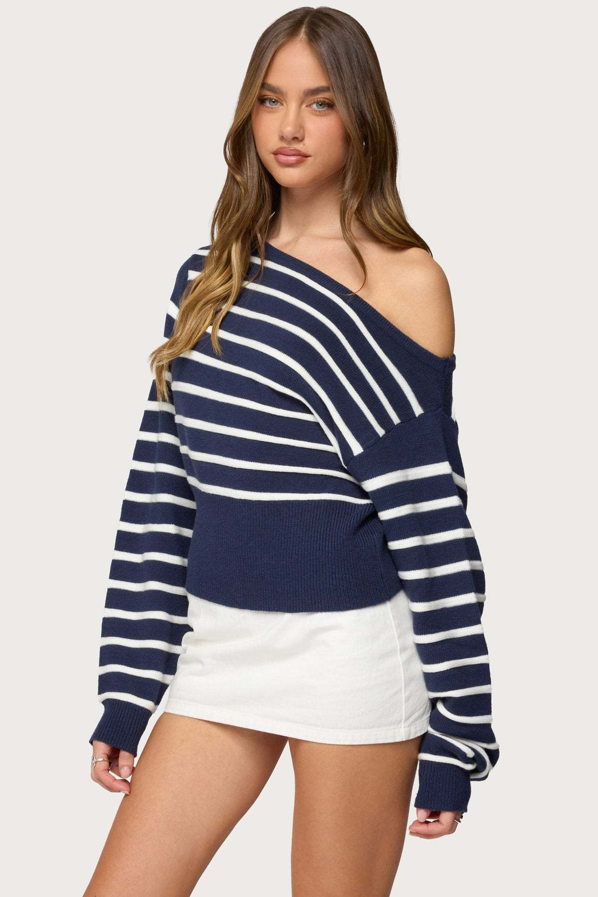 Mika Off Shoulder Oversized Sweater - NAVY