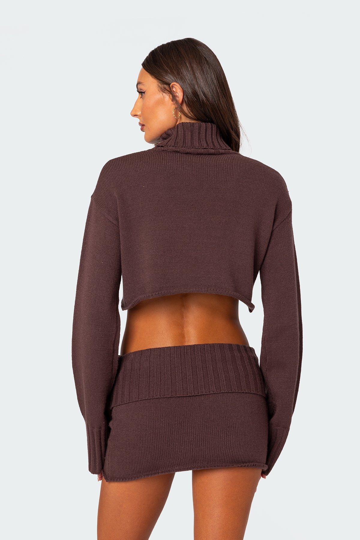 Gino Cropped Turtle Neck Sweater - BROWN