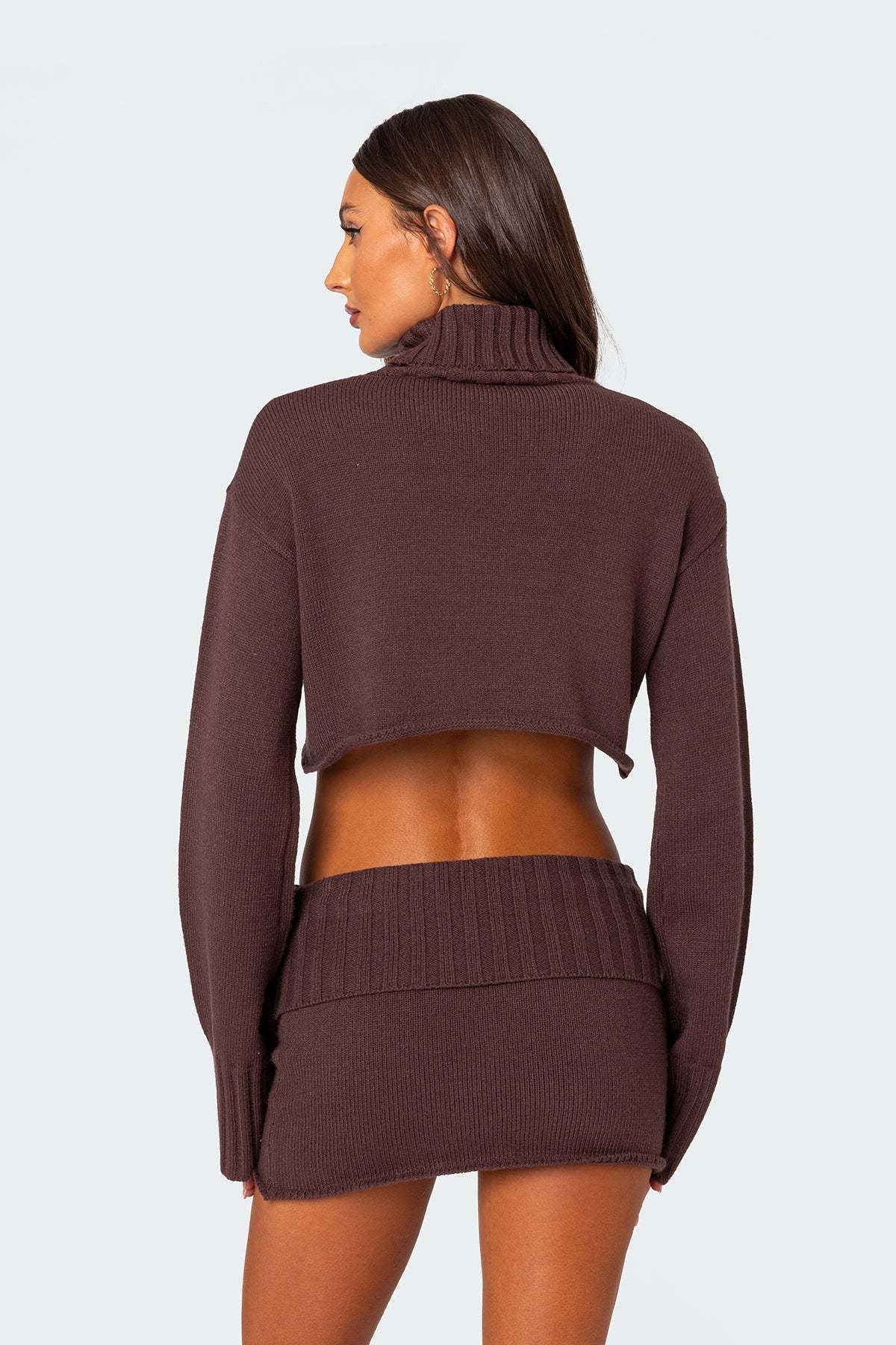 Gino Cropped Turtle Neck Sweater - BROWN