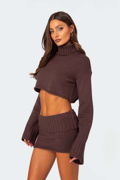Gino Cropped Turtle Neck Sweater - BROWN