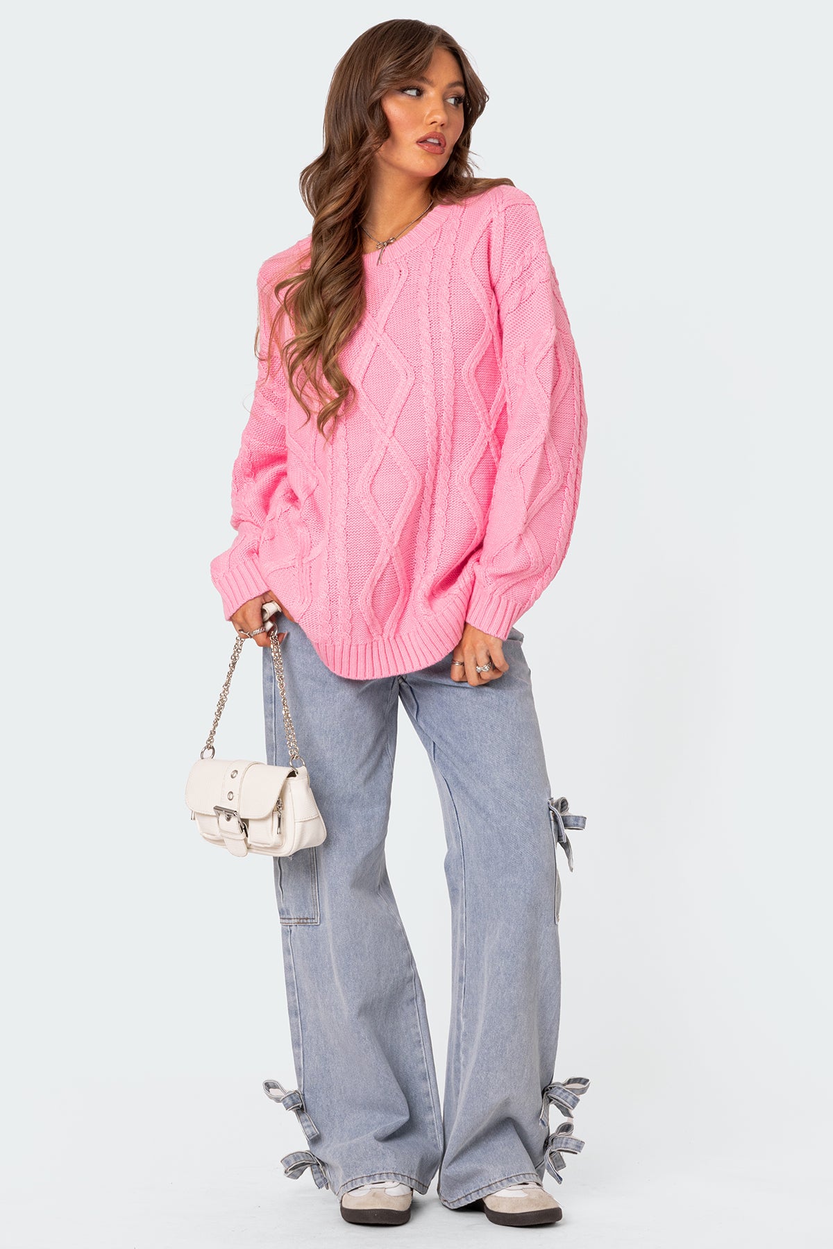 Kennedy Oversized Cable Knit Sweater - PINK