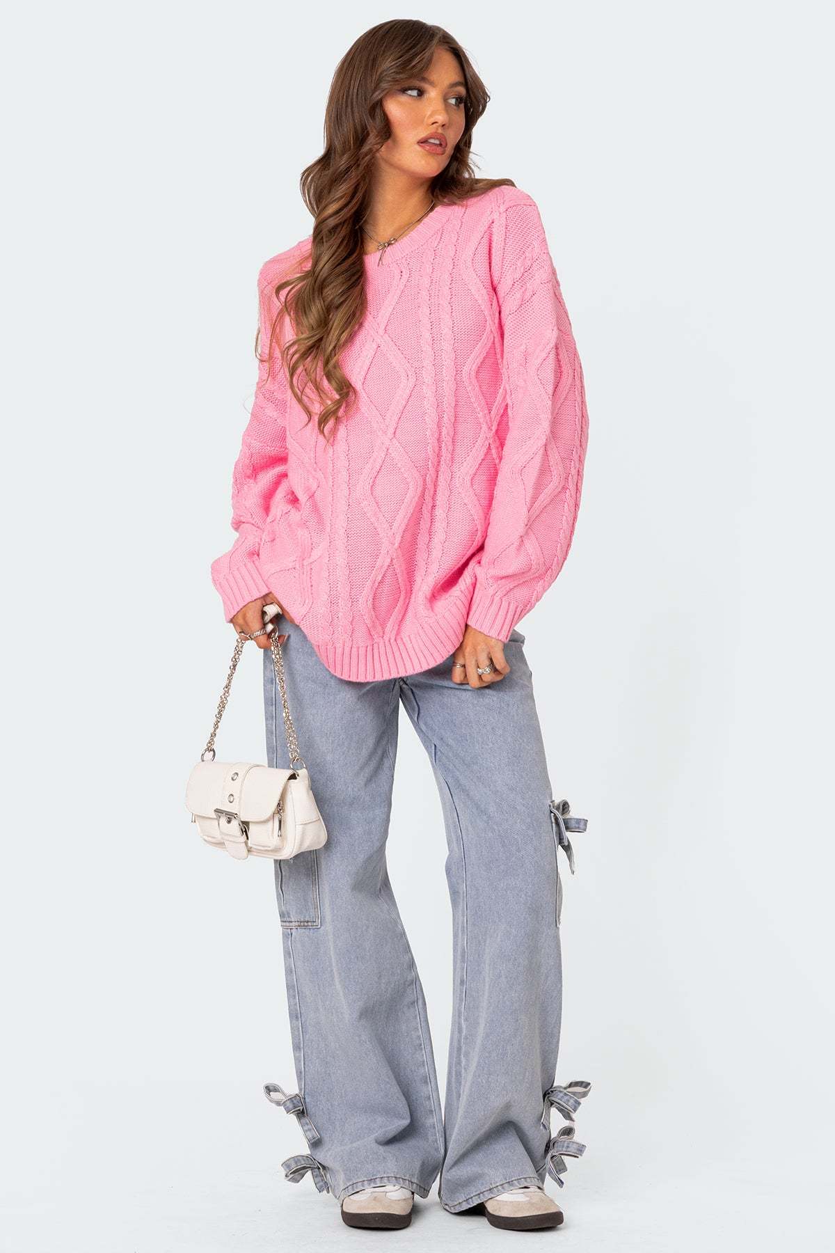 Kennedy Oversized Cable Knit Sweater - PINK