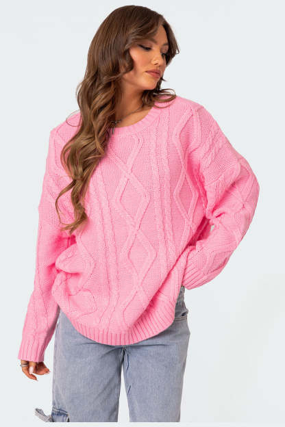 Kennedy Oversized Cable Knit Sweater - PINK