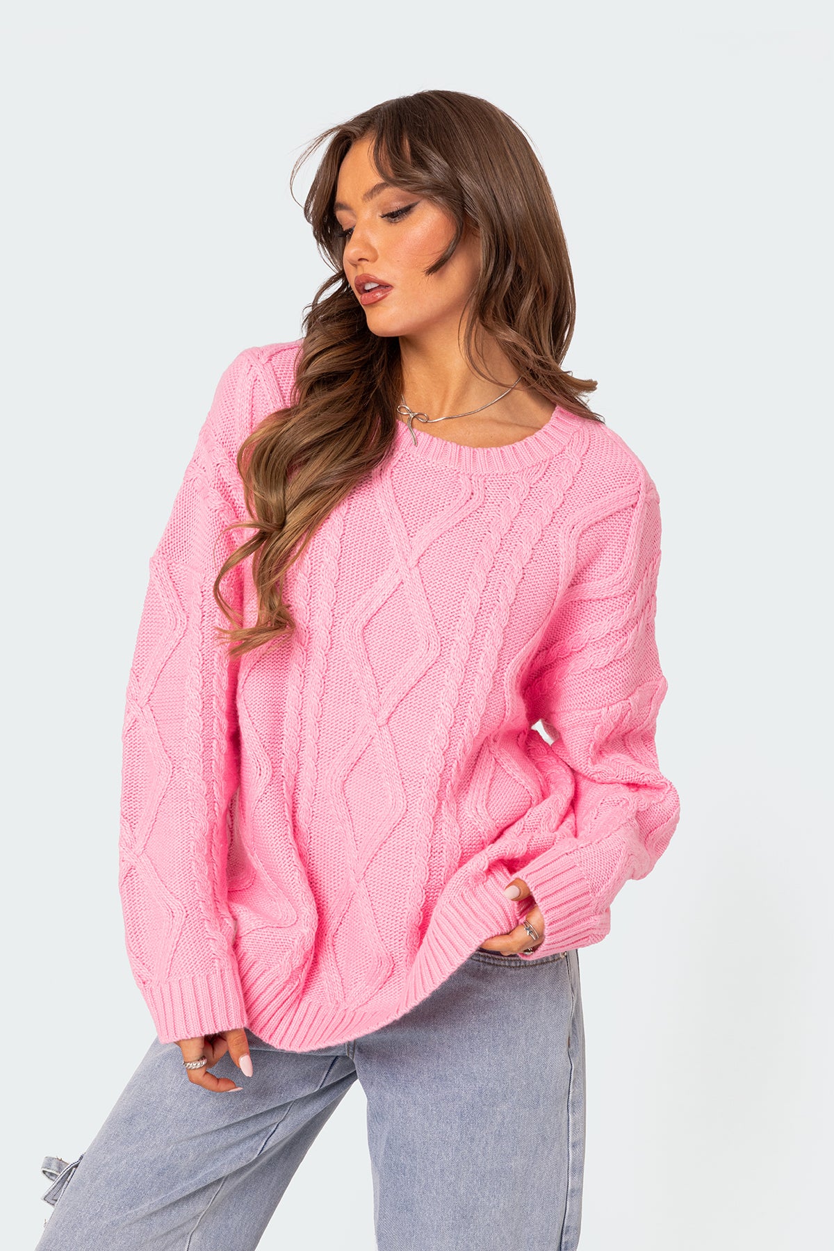 Kennedy Oversized Cable Knit Sweater - PINK