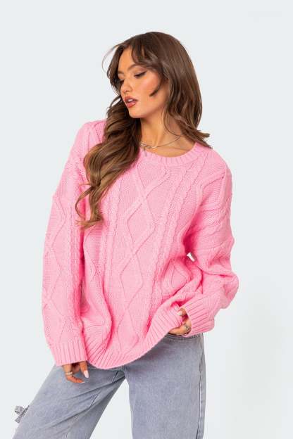 Kennedy Oversized Cable Knit Sweater - PINK