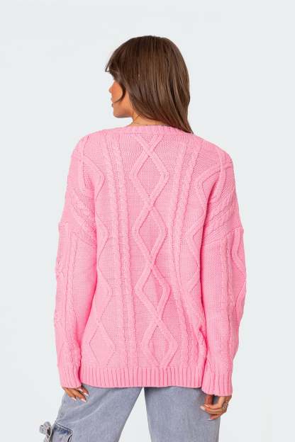 Kennedy Oversized Cable Knit Sweater - PINK