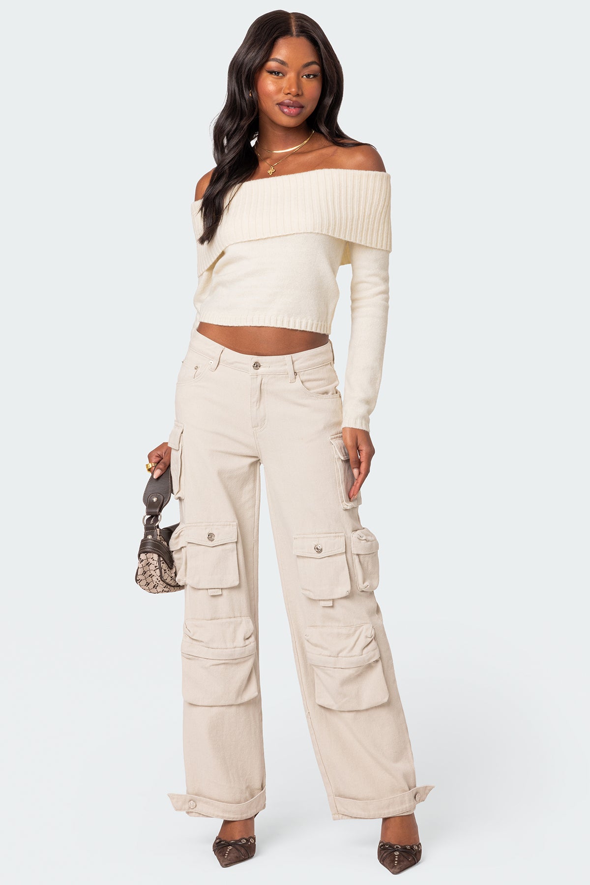 Tamara Fold Over Knit Top - CREAM