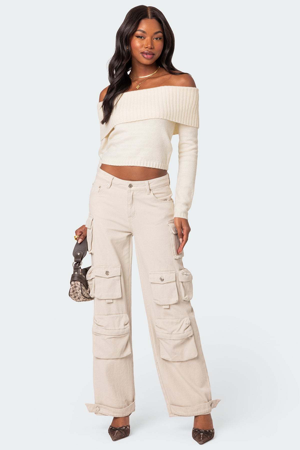Tamara Fold Over Knit Top - CREAM