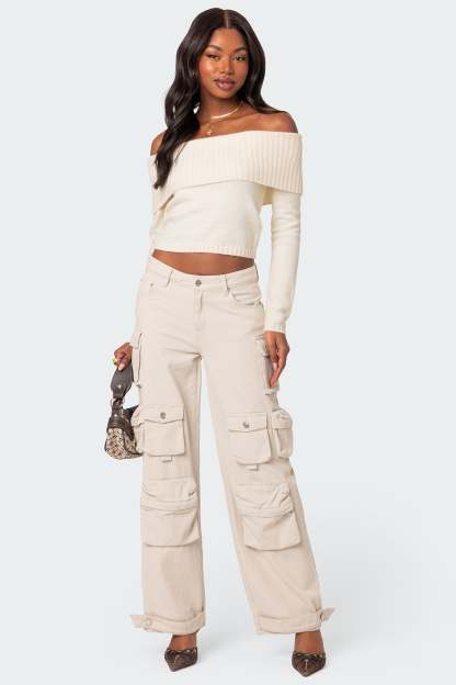 Tamara Fold Over Knit Top - CREAM