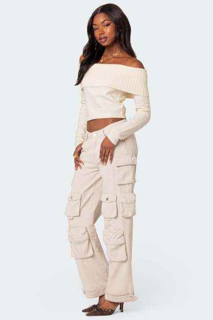Tamara Fold Over Knit Top - CREAM