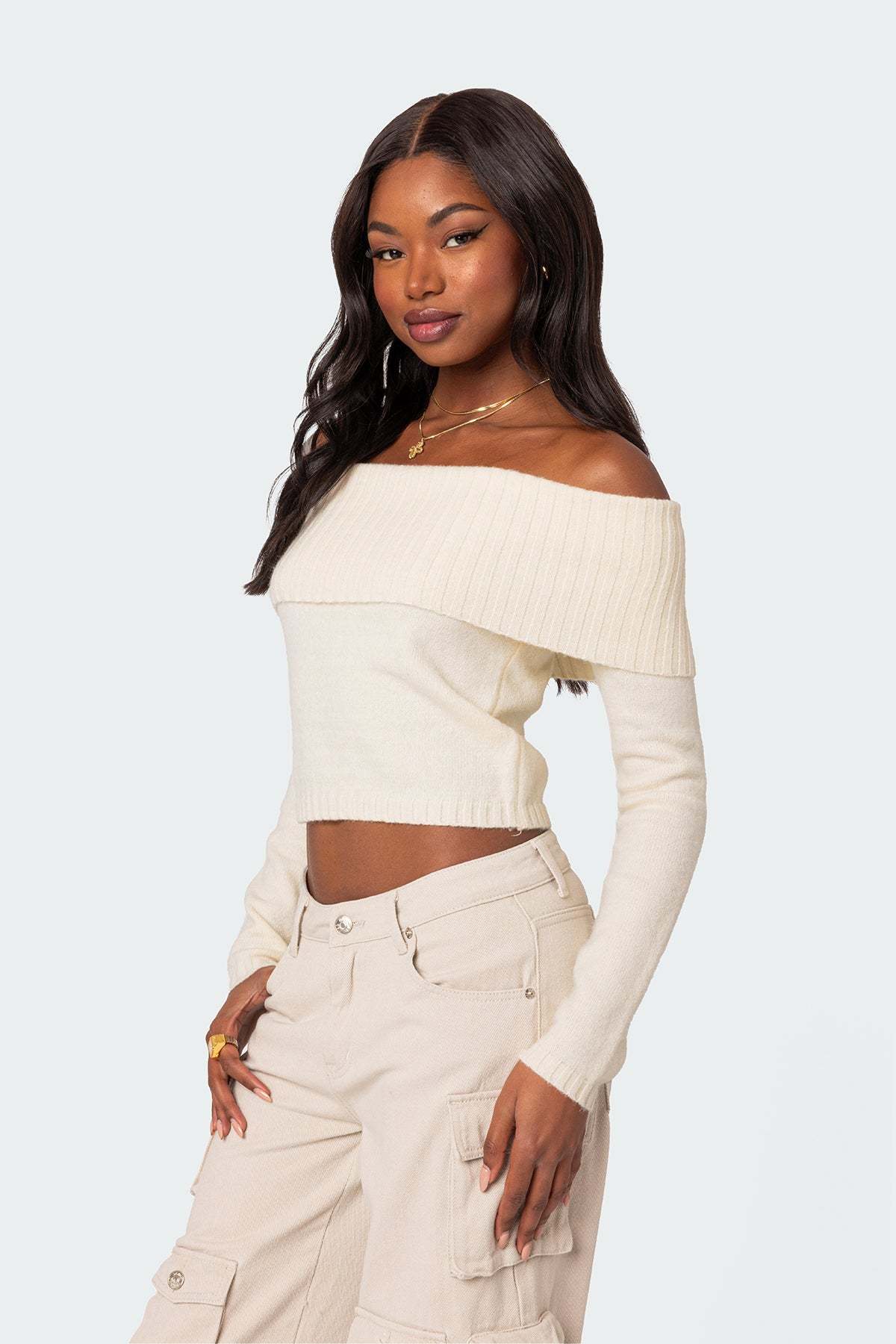 Tamara Fold Over Knit Top - CREAM