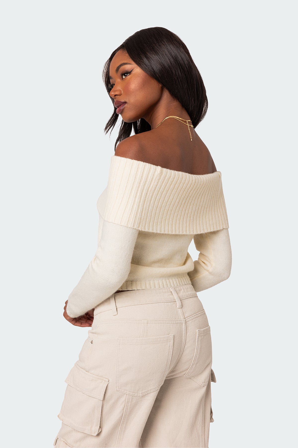 Tamara Fold Over Knit Top - CREAM