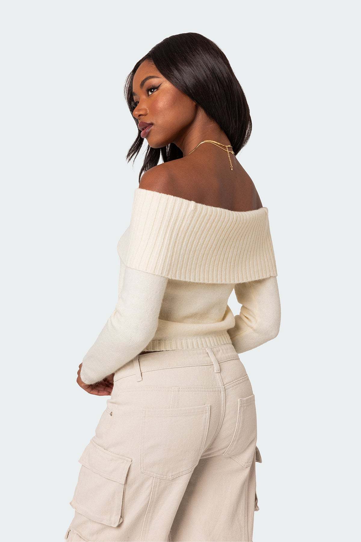 Tamara Fold Over Knit Top - CREAM
