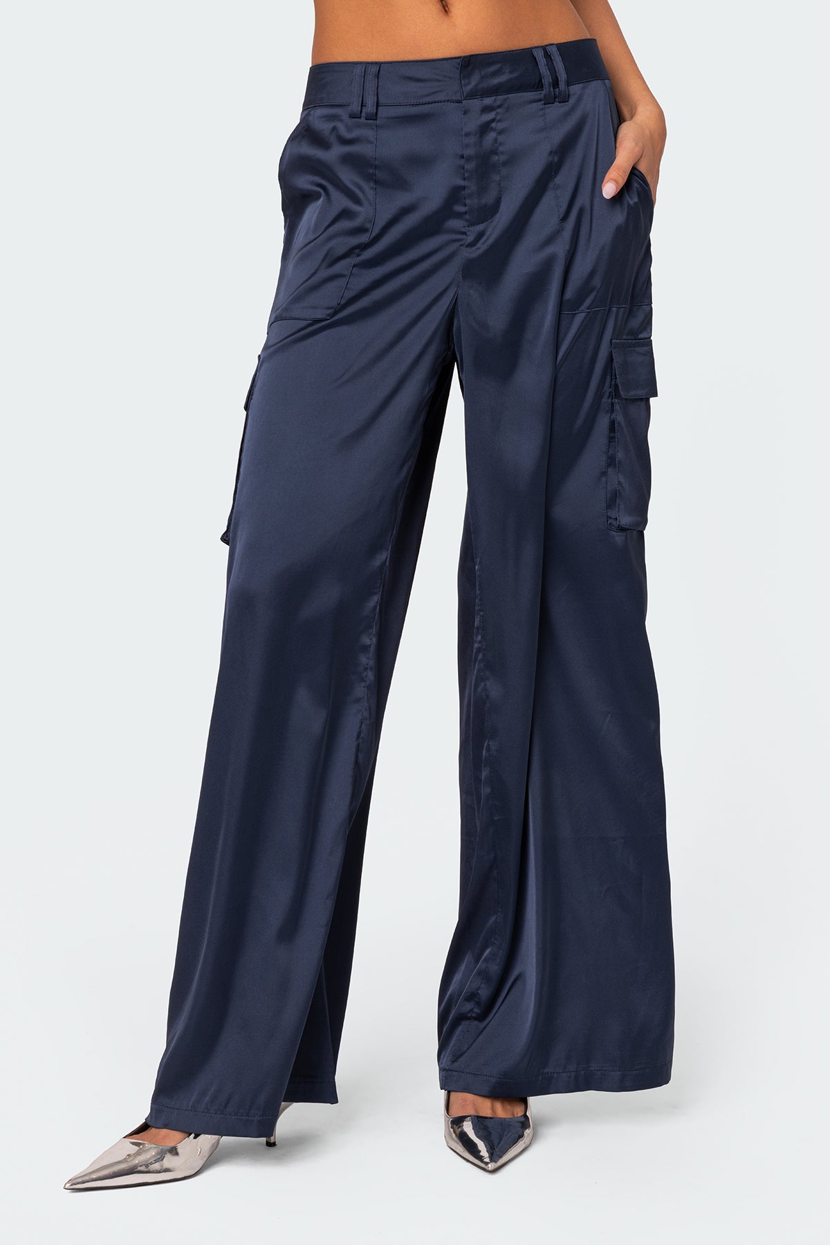Kelsey Satin Effect Trousers - NAVY