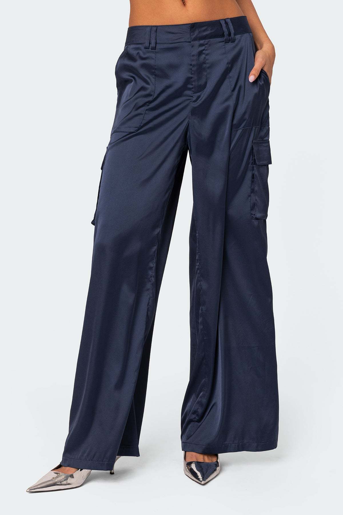 Kelsey Satin Effect Trousers - NAVY