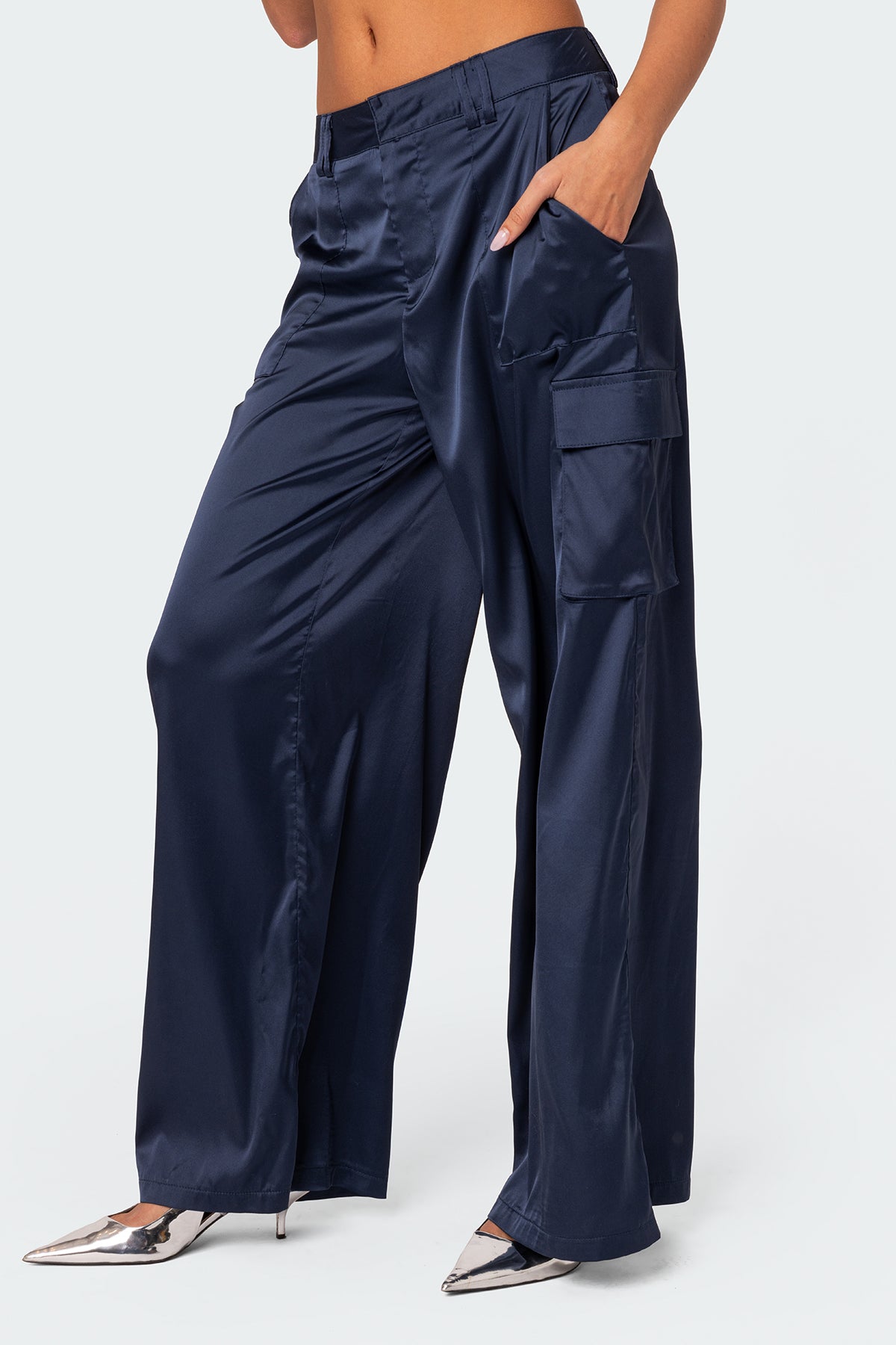 Kelsey Satin Effect Trousers - NAVY