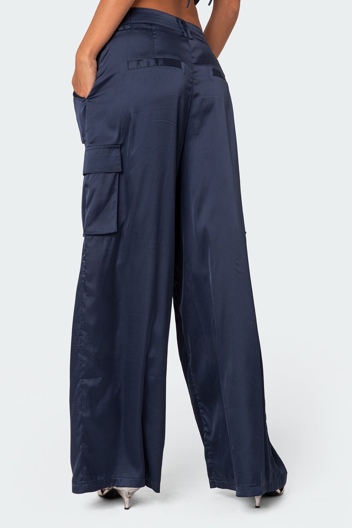 Kelsey Satin Effect Trousers - NAVY