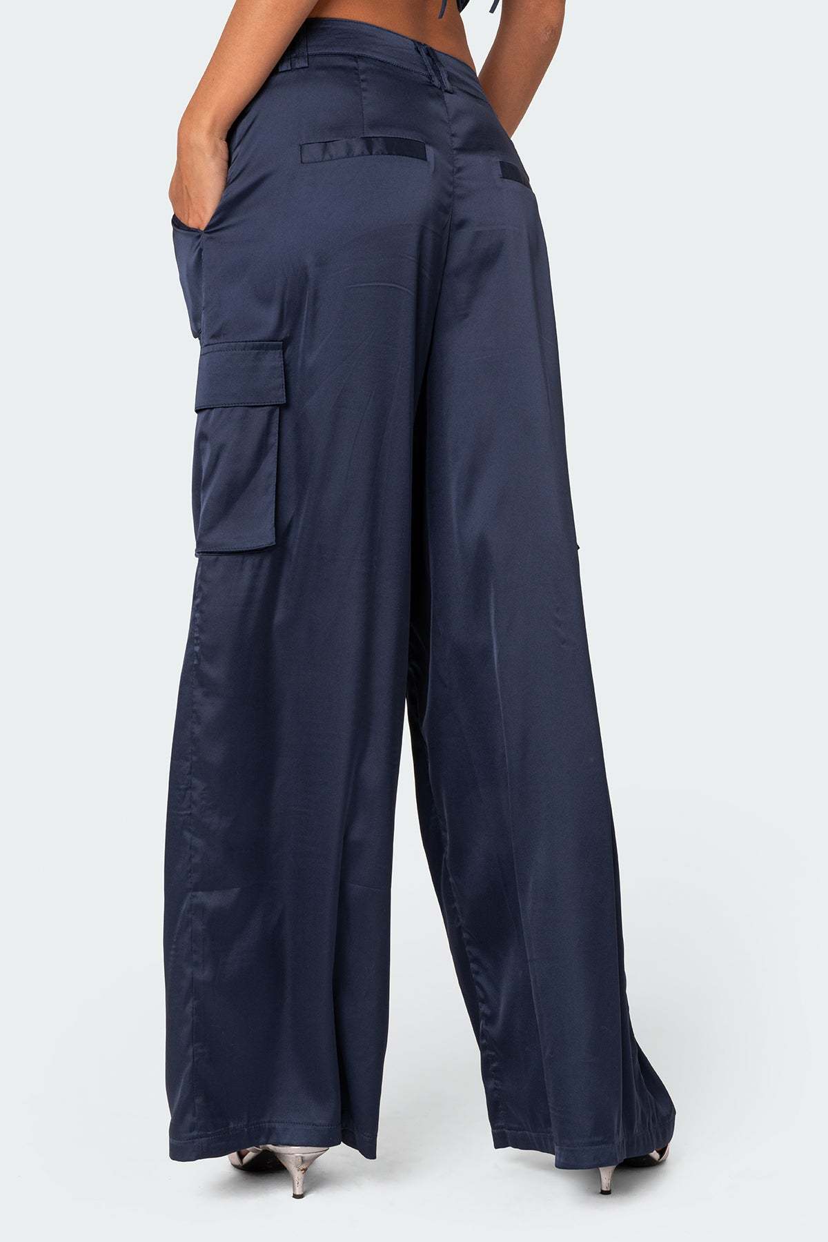 Kelsey Satin Effect Trousers - NAVY